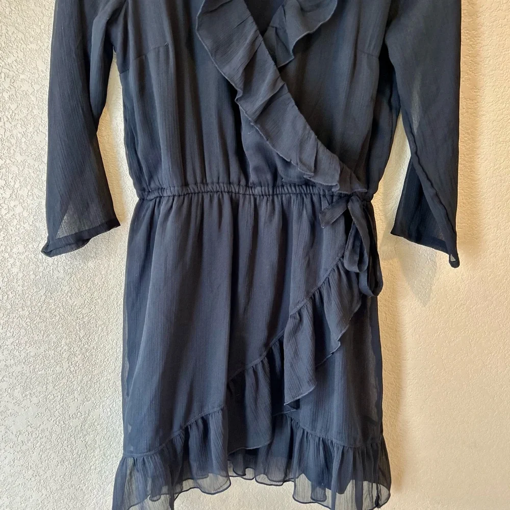 Abercrombie & Fitch Black Ruffle Wrap Long Sleeve Mini Dress Size ST - Picture 4 of 7